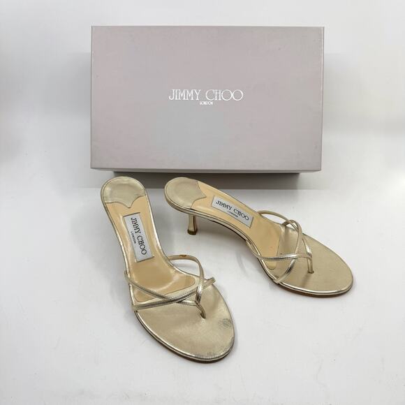 Vintage Y2K JIMMY CHOO ‘Nimbus’ Gold Metallic Kitten Heels - Picture 1 of 11